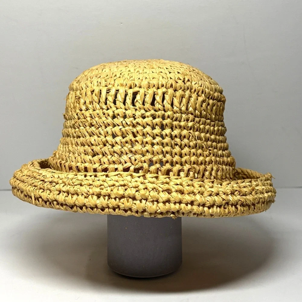 Scala Straw Cloche Sun Hat Womens Small Tan Natural Fiber‎ Hand Crochet Summer